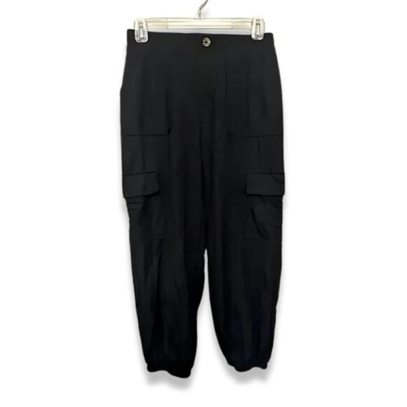 Bobeau Cargo Pants Cropped Pull-On Side Pockets Buttoned Black Women's S NWOT - Picture 2 of 9